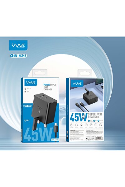 Wave Home Charger 45w TypeC +USB Port With Type C Cable Hc045