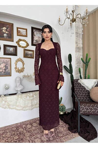 YURELİ Korse Detaylı Dantel Maxi Elbise