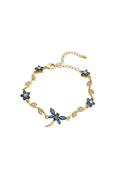 Black Season 18K Gold Plated Zircon Flower Bracelet - Adjustable Size
