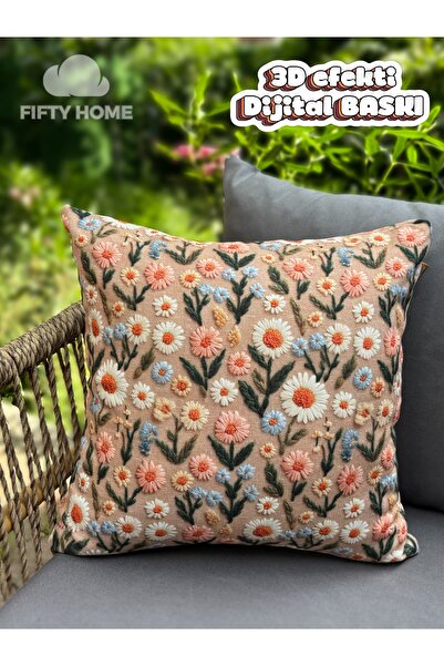 Fifty Home 1 Pcs Kirlent Kilifi Digital Printing 43X43 cm Summer-Themed Garde...