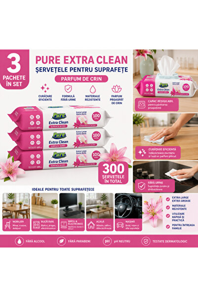 Pure Set 3 x Șervețele pentru Curățarea Suprafețelor Extra Clean, Parfum de C...