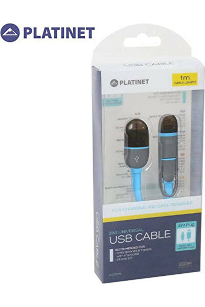 Platinet Επίπεδο καλώδιο USB σε Lightning / micro USB Μπλε 1 μ.
