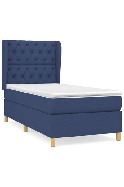 vidaxl Pat box spring cu saltea, albastru, 80 x 200 cm, textil