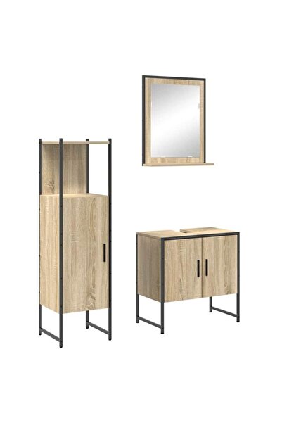 vidaxl Set mobilier de baie cu raft, 3 piese, maro, lemn compozit