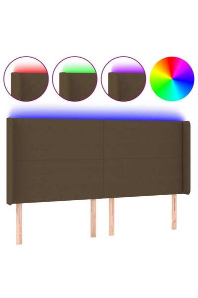 vidaxl Tăblie de pat cu LED, maro închis, 203x16x118/128 cm, textil