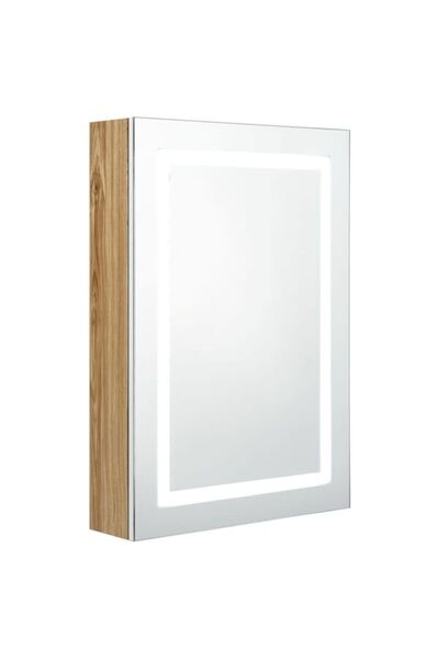 vidaxl Dulap de baie cu oglindă și LED, alb și stejar, 50 x 13 x 70 cm