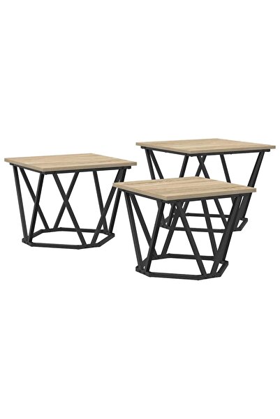 vidaxl Masă de cafea 3 pcs Stejar Sonoma Lemn ingineresc și oțel
