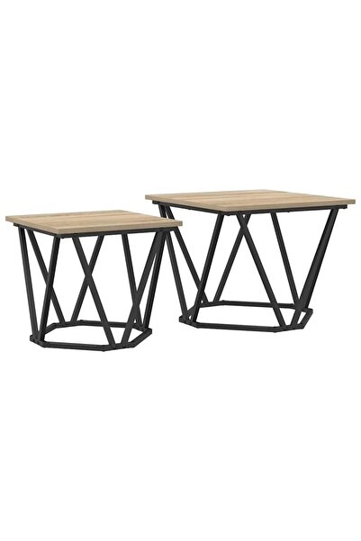 vidaxl Set măsuțe laterale 2 pcs Stejar Sonoma Lemn ingineresc și oțel