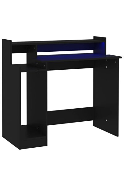 vidaxl Birou cu lumini LED, negru, 97x45x90 cm, lemn prelucrat