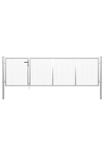vidaxl Poartă de grădină din oțel 350 x 75 cm argintie