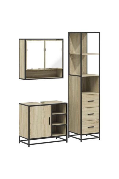 vidaxl Set mobilier baie din 3 piese, stejar Sonoma, lemn prelucrat