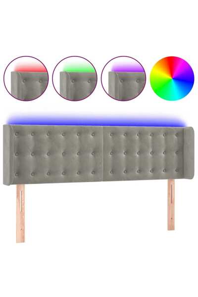 vidaxl Tăblie de pat cu LED, gri deschis, 147x16x78/88 cm, catifea