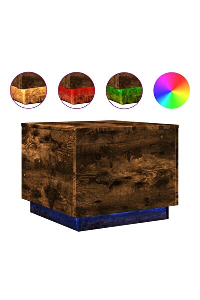 vidaxl Măsuță de cafea cu lumini LED, stejar fumuriu, 50x50x40 cm
