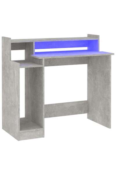 vidaxl Birou cu lumini LED, gri beton, 97x90x45 cm, lemn compozit