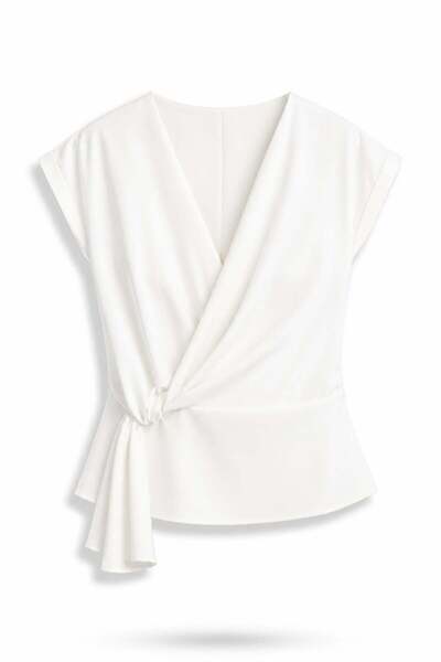 5in1Canpolat Ecru Double-Breasted Collared Blouse 05223
