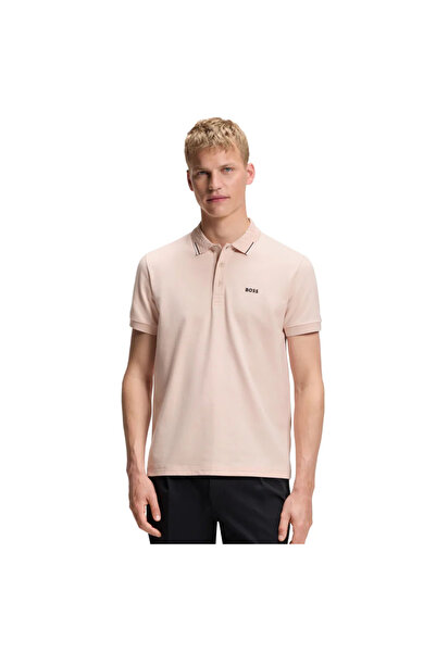 BOSS Men's Regular Cut Cotton Moisture Absorbing Fabric Short Sleeve Pink Pol...
