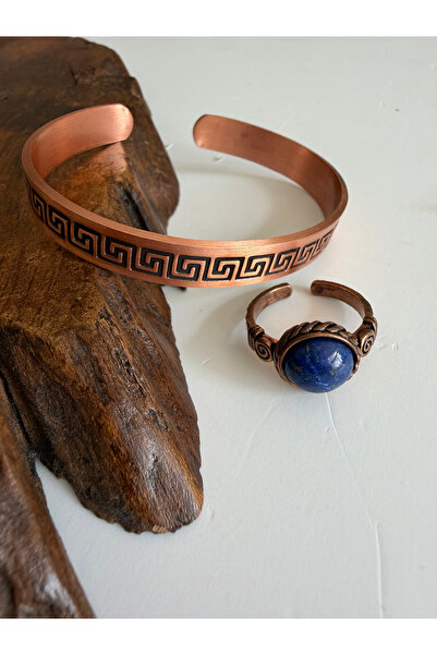 Rupen Kraft Natural lapis lazuli 100% pure copper bracelet & ring set - adjus...
