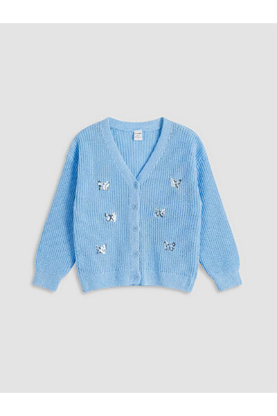 LC Waikiki Sparkling Choices V Planting Sequin Embroidered Girls' Knitwear Ca...