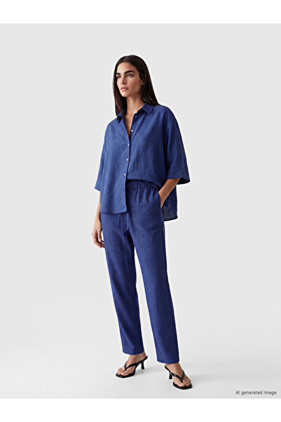 LC Waikiki Rmz Gi̇yi̇m Farkiyla Women's Linen Blend Trousers with Waist Cord
