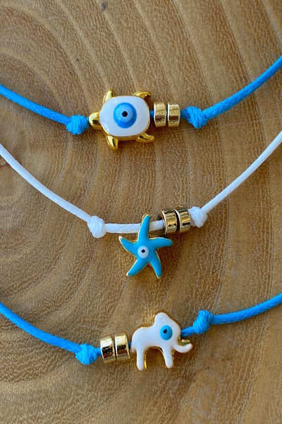 Shepidi 3-Piece Adjustable Anklet with White Turtle and Elephant Objects