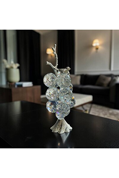 Diamond Porselen El Yapımı Kristal Üzüm Salkımı Dekoratif Obje Gümüş Renk Det...
