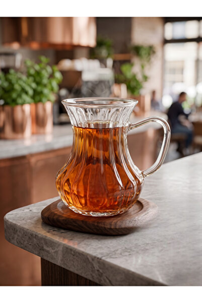Elista Lüks Detaylı Kulplu Cam Çay Bardağı Seti – 6 Kişilik 150 ML