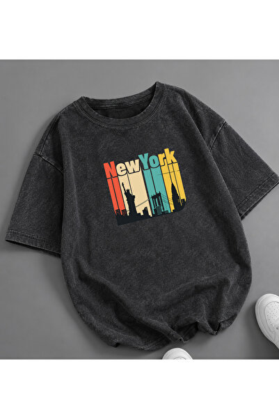 Pink Sky Acid Washed Oversize Unisex T-Shirt Washed Vintage Street Style Stre...