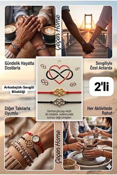 ÇEÇEN HOME 2-Piece Heart Bracelet Combination, Red and Black String Bracelet,...