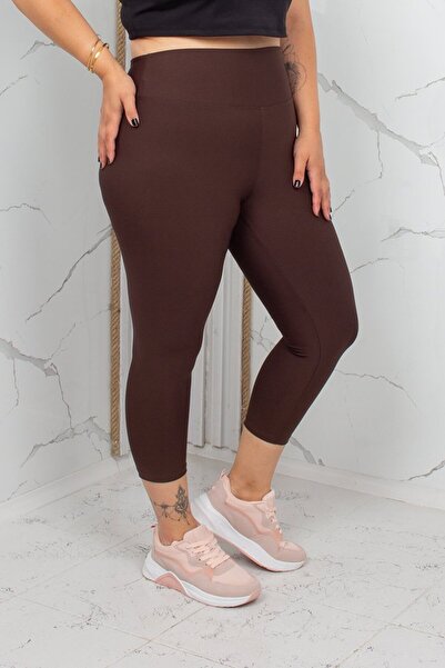 Truva XXL Plus Size High Waist Gathering Diving Fabric Brown Leggings