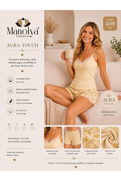 Manolya AURA TOUCH KAŞKORSE SORTLU ASKILI LİMON DESENLİ PİJAMA TAKIMI