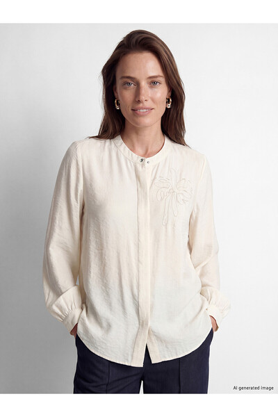 LC Waikiki Nevavm Farkıyla Hakim Collar Beaded Embroidered Women's Shirt