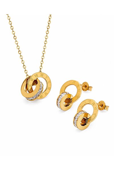 Nevara Luxury Accessories Jewelry Set 3Pcs Necklace + Earrings Stainless Stee...