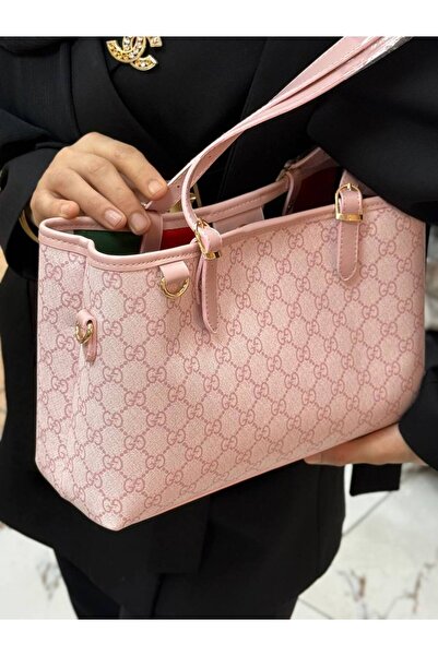 pazarviashop Kadın Pembe Desenli Omuz Çantası Büyük Boy Günlük Kullanım Tote ...