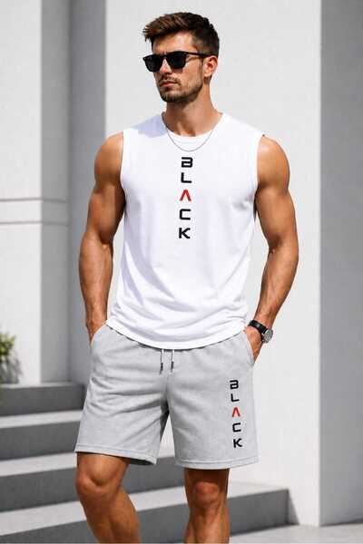Elfa Tekstil 2-Piece Set of Men's Sleeveless T-Shirt and Pocketed Threaded Be...