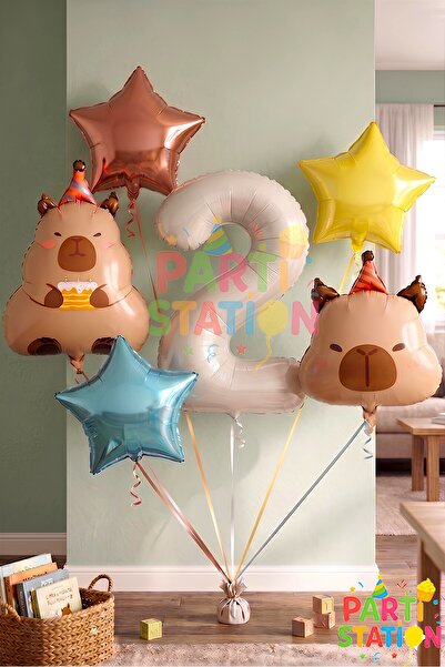 Parti Station Kapibara Concept 2 Year Old Birthday Balloon Set 6 Piece Capyba...