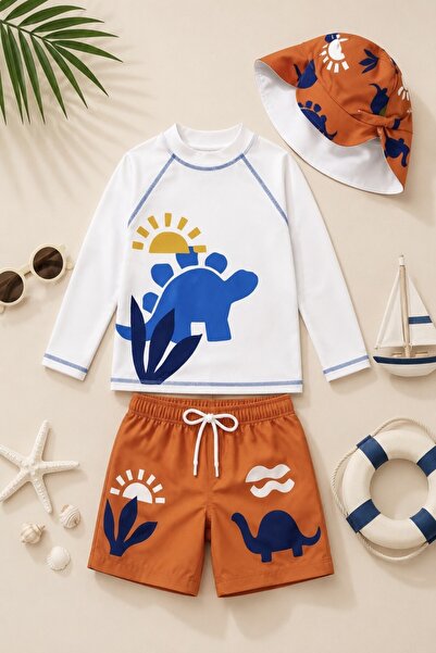 DeKuBaby New Season Character Patterned Children's Swimsuit Set with Sun Prot...