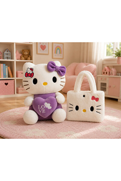 Toyzoy Toys Hello Kitty Mor Peluş Oyuncak 35cm + peluş Çanta – Şık Hediye Seti