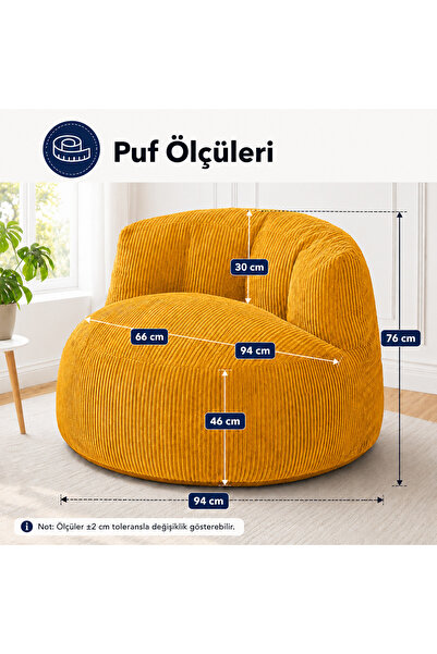 puffiber Premium Yer Pufu Fitilli Kadife Tek Kişilik Relax Koltuk 94x76 Cm
