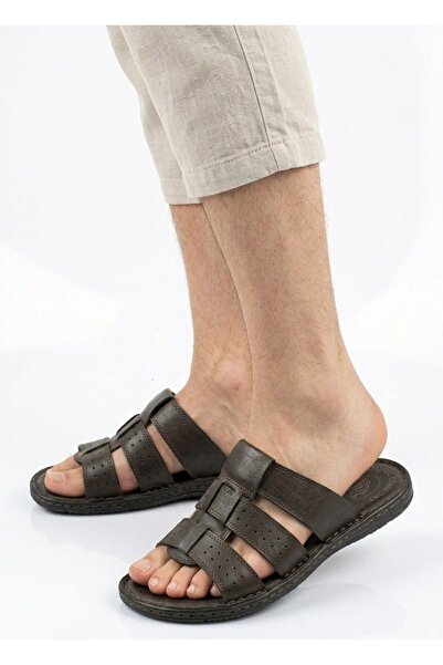Budaks Black Men's Genuine Leather Daily Comfortable Sole Slippers 1759