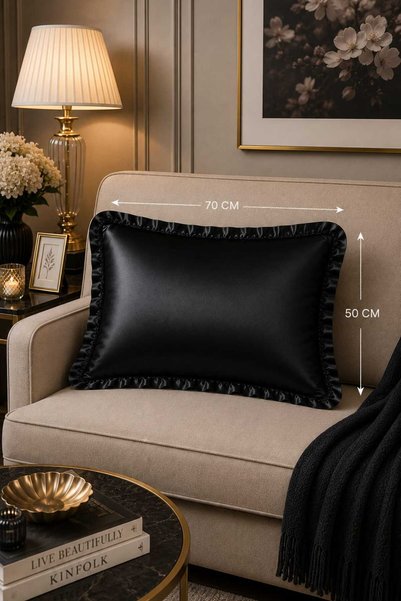 Deko Dekor Set de 2 huse de pernă decorative cu volane, 100% bumbac satinat, fără fermoar, 50x70 cm