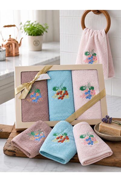 Home 3'lü Set %100 Pamuklu El ve Yüz Havlusu 30x50 cm Yumuşak Dokulu