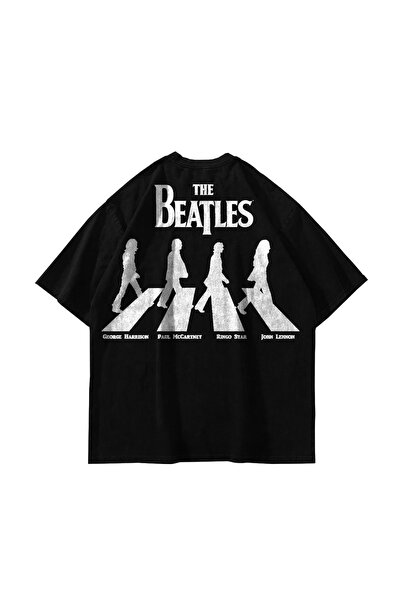 Sekizbiraltı Black the Beatles Printed Oversize Unisex Cotton T-Shirt