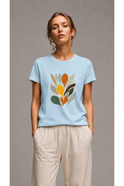 VODEXA Women's Oversize T-Shirt Leaves Printed 100% Cotton T-Shirt Comfortabl...