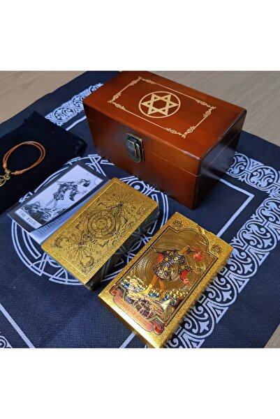Galaksi Dükkanı Ahşap Sandık Gold Foil Tarot Seti/Altın Yaldızlı, su geçirmez...