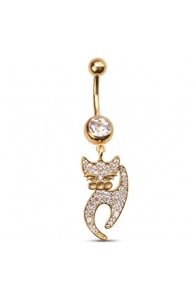 Karaşah Kedi Zirkon Altın Göbek Piercing