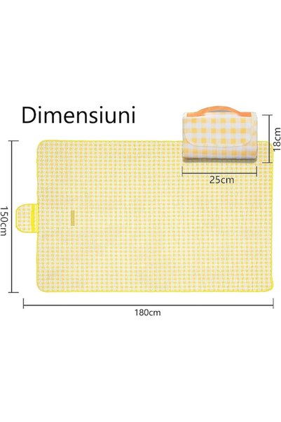 DARO Pătură de picnic, impermeabilă, cu mâner, 150x180 cm, pentru 3-4 persoane, Galben Daro ®