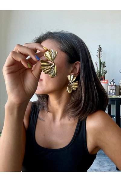 Merishe Jewerly Gold Yelpaze Anti-Allergic Anti-Tarnish Ultra Light Earrings