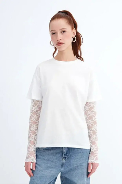 diğer1234 Γυναικεία μπλούζα MY BLOOM σε άσπρο χρώμα, με oversize γραμμή, — ma...