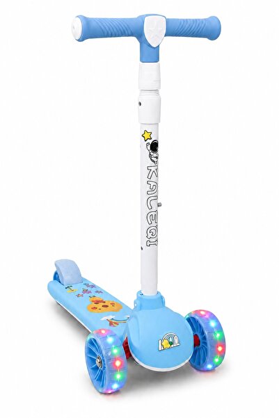 DAT Blue 3 Wheel Kids Scooter with LED Light Up Wheels, Height Adjustable, Br...