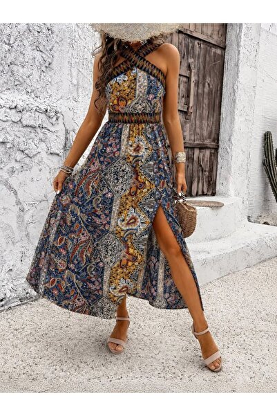 Wear Up Women's Off-The-Shoulder Open Front Collar Cross Elastic Ethnic Patte...